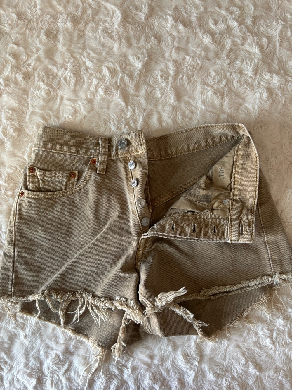 Levi's Beige Frayed Hem High-Rise Jean Shorts